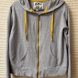 Peace Love World Gray and Yellow Hoodie